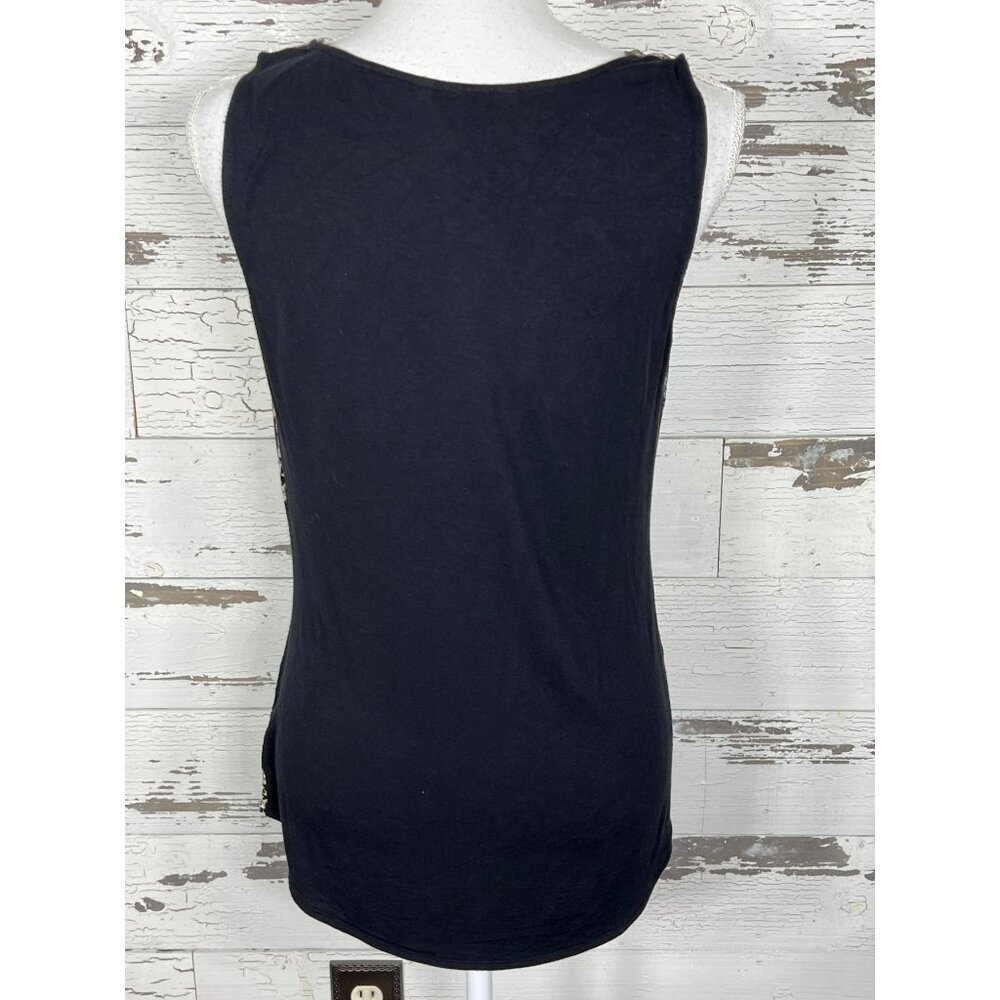 VINTAGE CABI Cat Love Sleeveless Drape Front Blouse Brown Black Sz M #829 EUC - Picture 4 of 6